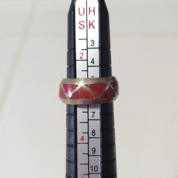 Sterling Silver Red Coral Chip Inlay Native American Western Ring Size: 3 Or 5 - Picture 11 of 11